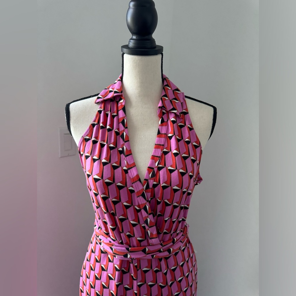 Diane Von Furstenberg Pink Geometric Halter Jumpsuit